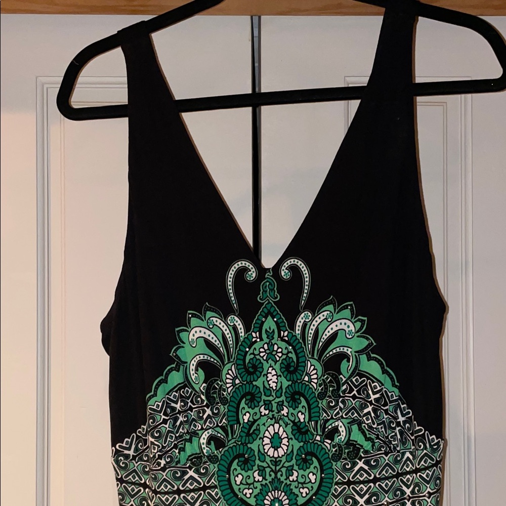 INC International Concepts Black Maxi Dress with Green Paisley Motif - Picture 3 of 10